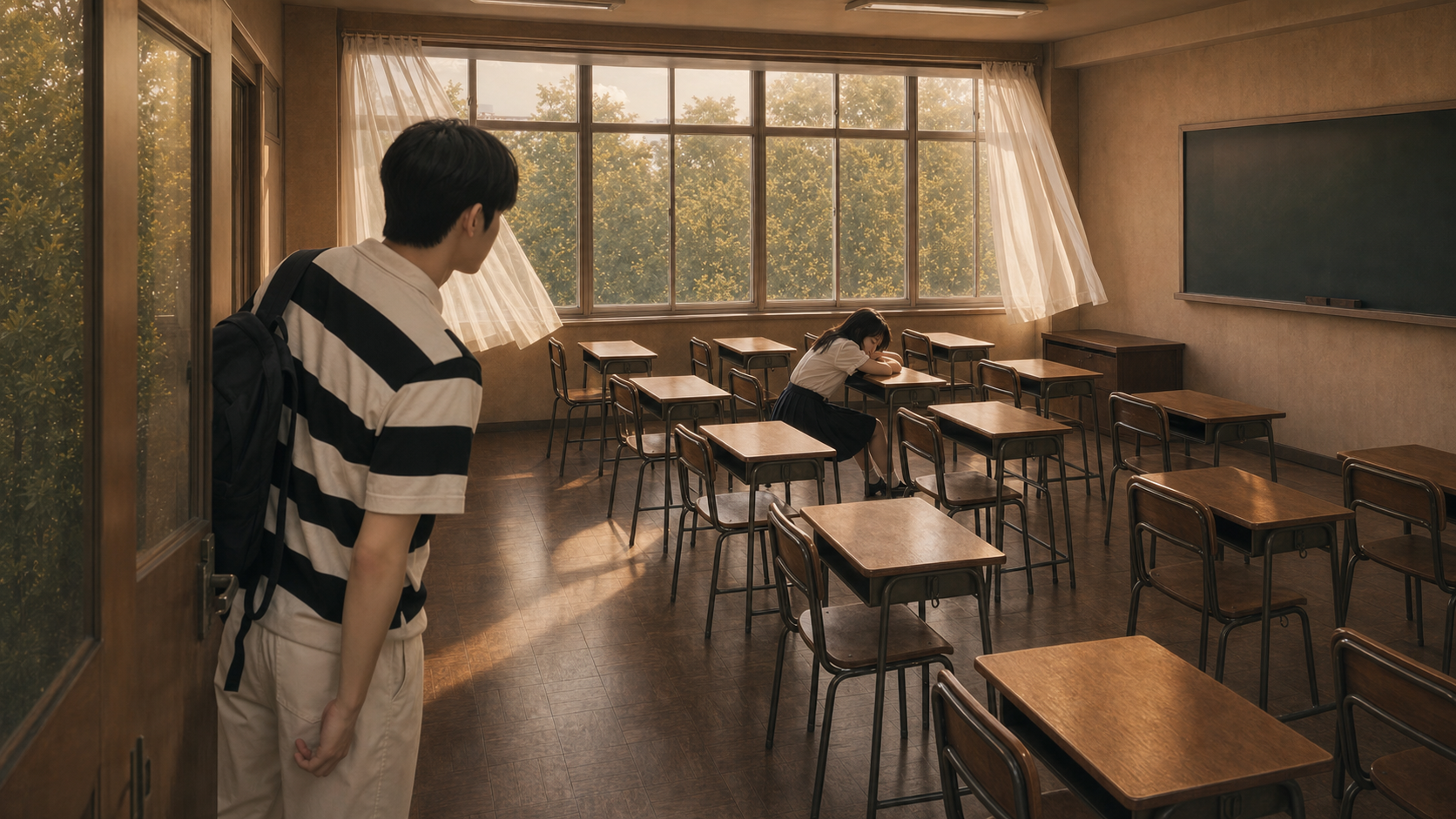 男生进入教室的关键帧