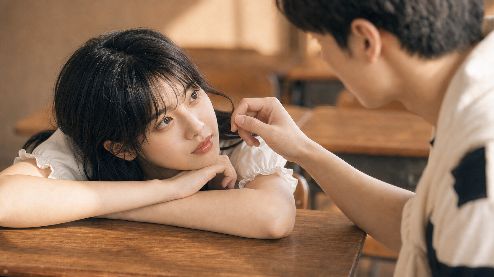 女生醒来后面向男生的反打镜头。